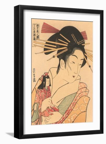 Japanese Woodblock, Woman with Doll-null-Framed Art Print