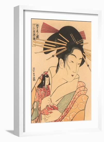 Japanese Woodblock, Woman with Doll-null-Framed Art Print