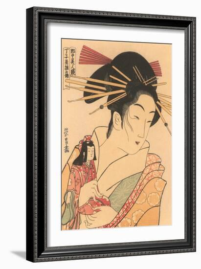 Japanese Woodblock, Woman with Doll-null-Framed Art Print