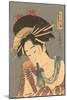 Japanese Woodblock, Woman with Scarf in Mouth-null-Mounted Art Print