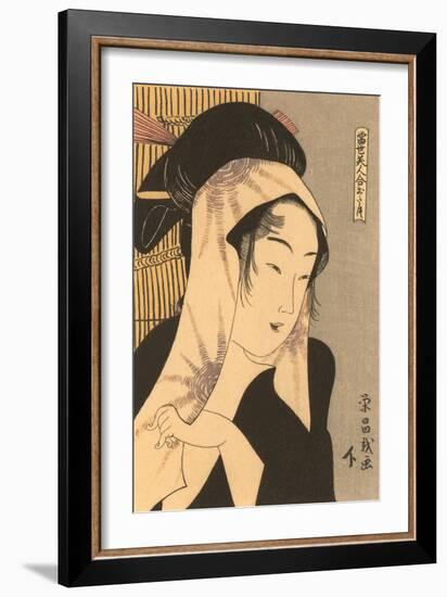 Japanese Woodblock, Woman with Scarf-null-Framed Art Print