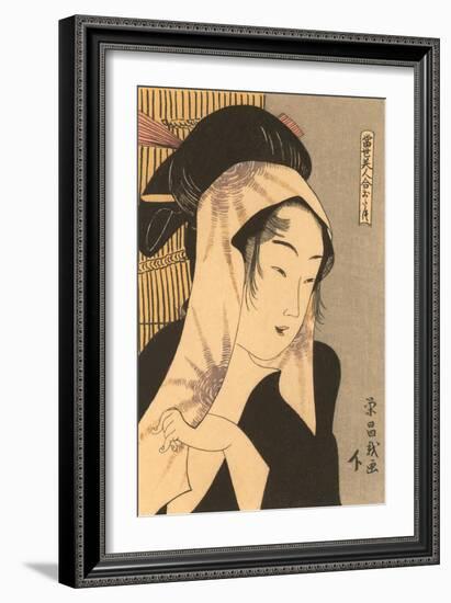 Japanese Woodblock, Woman with Scarf-null-Framed Art Print