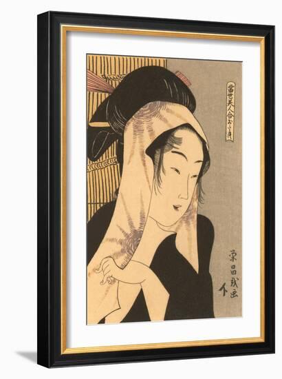 Japanese Woodblock, Woman with Scarf-null-Framed Art Print
