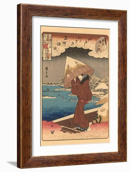 Japanese Woodblock, Woman with Umbrella in Snow-null-Framed Art Print