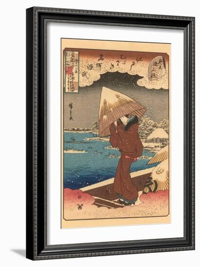 Japanese Woodblock, Woman with Umbrella in Snow-null-Framed Art Print