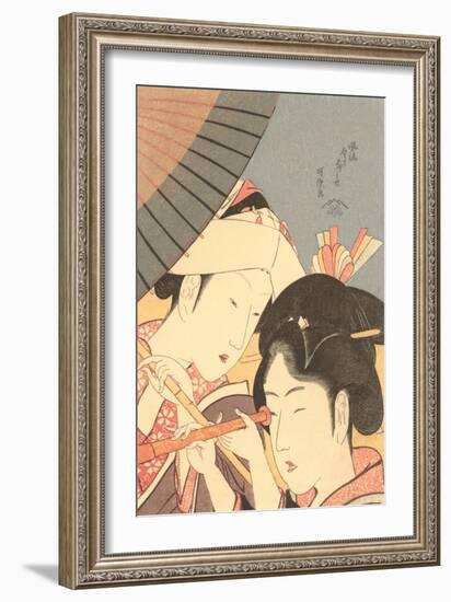 Japanese Woodblock, Women with Spyglass-null-Framed Art Print