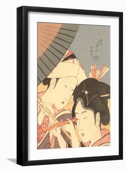 Japanese Woodblock, Women with Spyglass-null-Framed Art Print