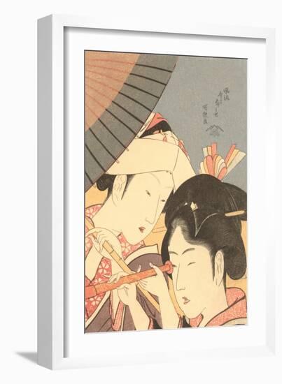 Japanese Woodblock, Women with Spyglass-null-Framed Art Print