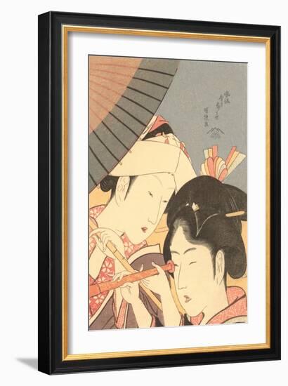 Japanese Woodblock, Women with Spyglass-null-Framed Art Print