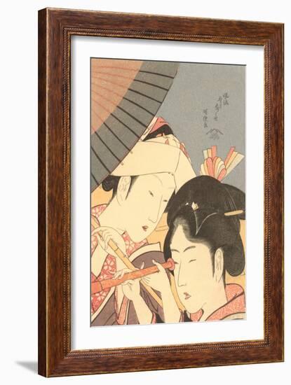 Japanese Woodblock, Women with Spyglass-null-Framed Premium Giclee Print