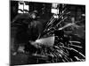 Japanese Worker Cutting Steel Pipe W. Huge Power Saw at Yawata Steel Mill-Margaret Bourke-White-Mounted Photographic Print
