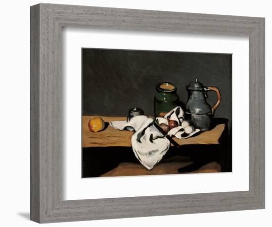 Jar, Coffee Pot and Fruit-Paul Cézanne-Framed Art Print