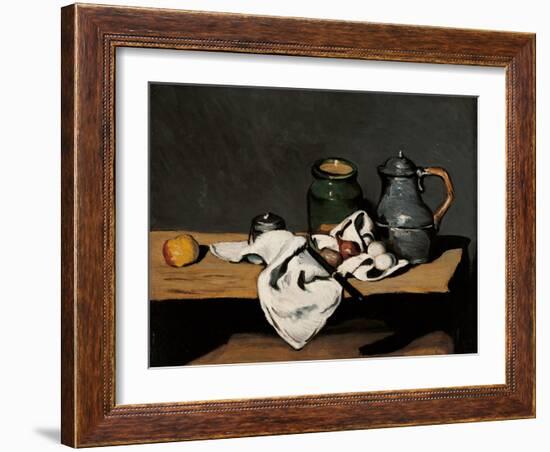 Jar, Coffee Pot and Fruit-Paul Cézanne-Framed Art Print