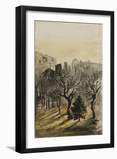 Jardin au crépuscule avec bâtiments dans le fond ; vue de l'atelier de Delacroix du 17, rue des-Eugene Delacroix-Framed Giclee Print