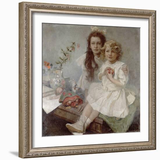 Jaroslava and Jiri - the Artist's Children, 1918-Alphonse Mucha-Framed Giclee Print