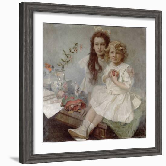 Jaroslava and Jiri - the Artist's Children, 1918-Alphonse Mucha-Framed Giclee Print