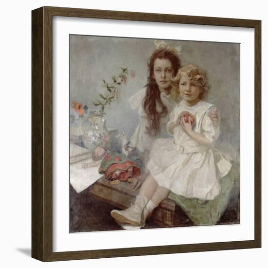 Jaroslava and Jiri - the Artist's Children, 1918-Alphonse Mucha-Framed Giclee Print