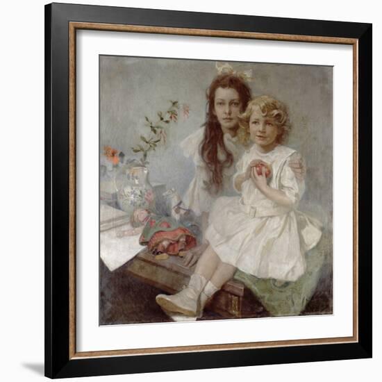 Jaroslava and Jiri - the Artist's Children, 1918-Alphonse Mucha-Framed Giclee Print