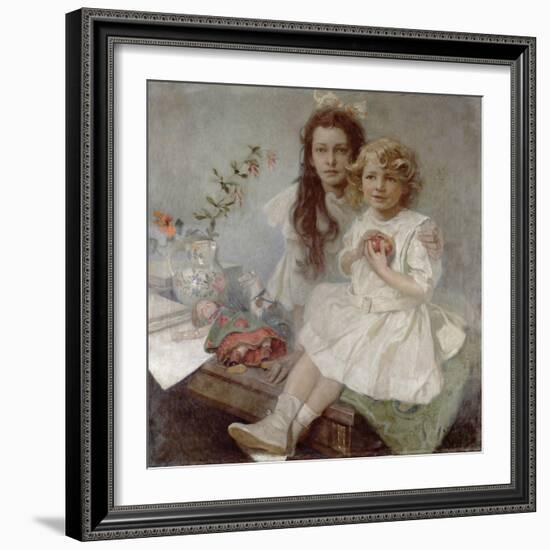 Jaroslava and Jiri - the Artist's Children, 1918-Alphonse Mucha-Framed Giclee Print