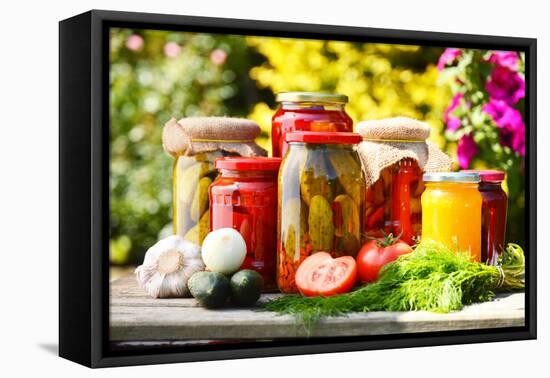 Jars Of Pickled Vegetables In The Garden. Marinated Food-monticello-Framed Premier Image Canvas