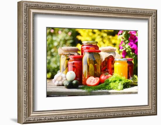 Jars Of Pickled Vegetables In The Garden. Marinated Food-monticello-Framed Photographic Print