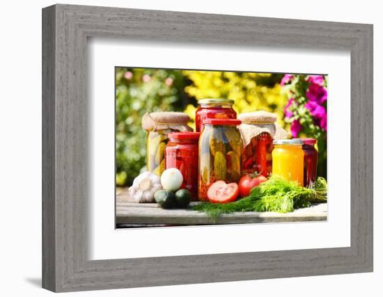 Jars Of Pickled Vegetables In The Garden. Marinated Food-monticello-Framed Photographic Print