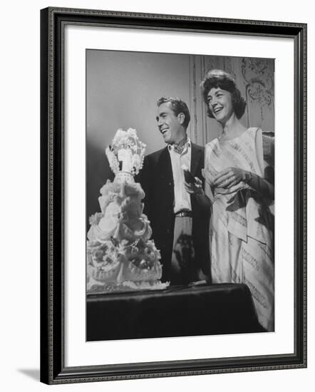 Jason Robards Jr. and Lauren Bacall Cutting the Cake at their Wedding-Ralph Crane-Framed Premium Photographic Print