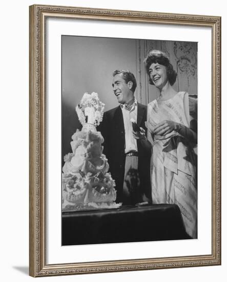 Jason Robards Jr. and Lauren Bacall Cutting the Cake at their Wedding-Ralph Crane-Framed Premium Photographic Print