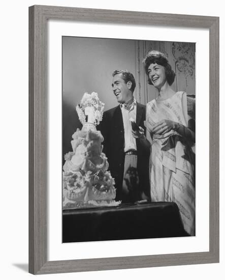 Jason Robards Jr. and Lauren Bacall Cutting the Cake at their Wedding-Ralph Crane-Framed Premium Photographic Print