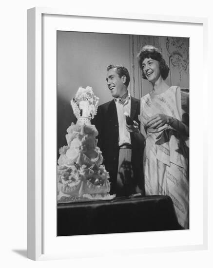Jason Robards Jr. and Lauren Bacall Cutting the Cake at their Wedding-Ralph Crane-Framed Premium Photographic Print