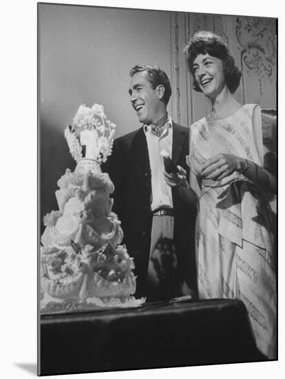 Jason Robards Jr. and Lauren Bacall Cutting the Cake at their Wedding-Ralph Crane-Mounted Premium Photographic Print