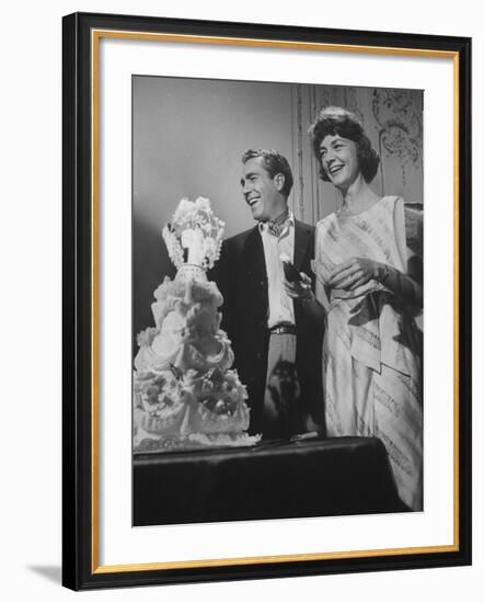 Jason Robards Jr. and Lauren Bacall Cutting the Cake at their Wedding-Ralph Crane-Framed Premium Photographic Print