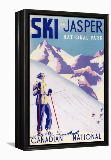 Jasper National Park, Canada - Woman Posing Open Slopes Poster-Lantern Press-Framed Stretched Canvas