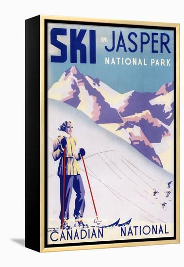 Jasper National Park, Canada - Woman Posing Open Slopes Poster-Lantern Press-Framed Stretched Canvas