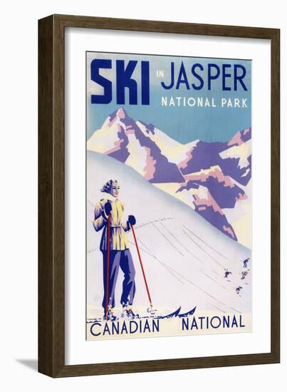 Jasper National Park, Canada - Woman Posing Open Slopes Poster-Lantern Press-Framed Premium Giclee Print