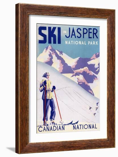 Jasper National Park, Canada - Woman Posing Open Slopes Poster-Lantern Press-Framed Premium Giclee Print