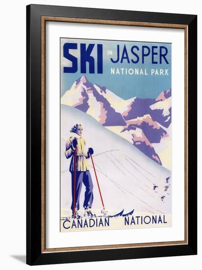 Jasper National Park, Canada - Woman Posing Open Slopes Poster-Lantern Press-Framed Premium Giclee Print