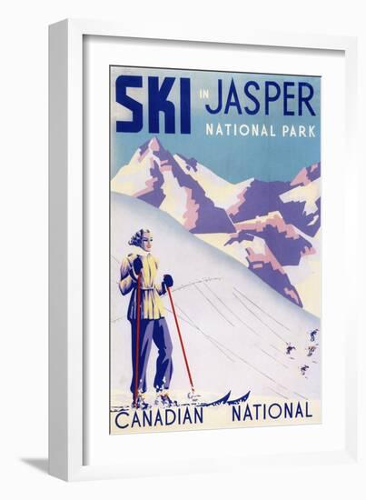 Jasper National Park, Canada - Woman Posing Open Slopes Poster-Lantern Press-Framed Premium Giclee Print