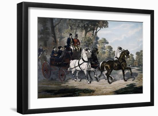 Jaunt Through Bois-De-Boulogne on Open Carriage Drawn by Four Horses-null-Framed Giclee Print