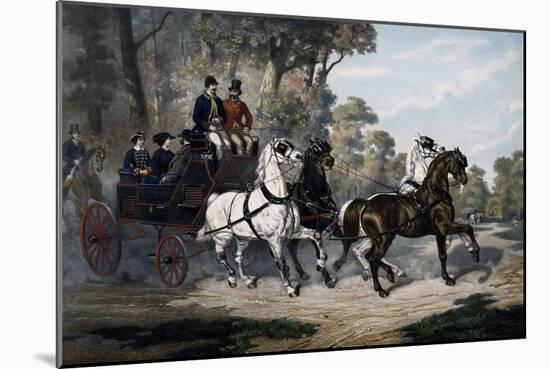 Jaunt Through Bois-De-Boulogne on Open Carriage Drawn by Four Horses-null-Mounted Giclee Print