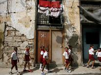 Cuban Girls Run in a Street in Havana, Cuba, Thursday, August 10, 2006-Javier Galeano-Framed Premier Image Canvas