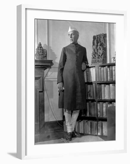 Jawaharlal Nehru, President of India's Congress Party, in His Library at Home-Margaret Bourke-White-Framed Premium Photographic Print