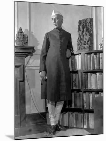Jawaharlal Nehru, President of India's Congress Party, in His Library at Home-Margaret Bourke-White-Mounted Premium Photographic Print