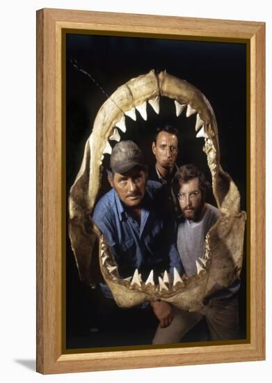 Jaws, Robert Shaw, Roy Scheider, Richard Dreyfuss, Directed by Steven Spielberg, 1975-null-Framed Stretched Canvas