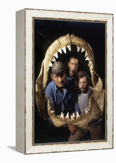 Jaws, Robert Shaw, Roy Scheider, Richard Dreyfuss, Directed by Steven Spielberg, 1975-null-Framed Stretched Canvas