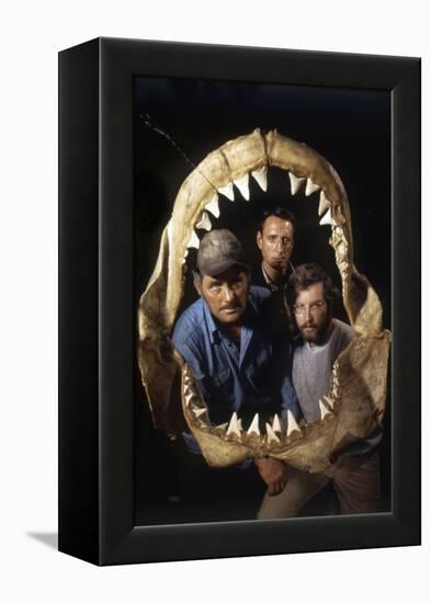 Jaws, Robert Shaw, Roy Scheider, Richard Dreyfuss, Directed by Steven Spielberg, 1975-null-Framed Stretched Canvas