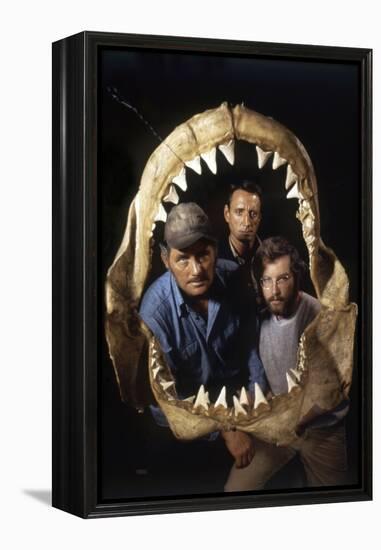 Jaws, Robert Shaw, Roy Scheider, Richard Dreyfuss, Directed by Steven Spielberg, 1975-null-Framed Stretched Canvas