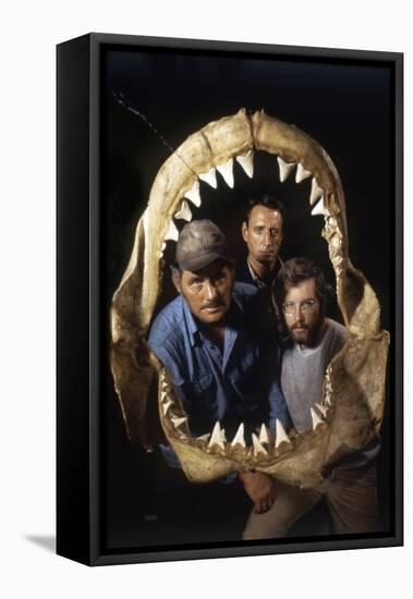 Jaws, Robert Shaw, Roy Scheider, Richard Dreyfuss, Directed by Steven Spielberg, 1975-null-Framed Stretched Canvas