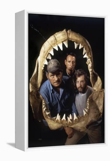 Jaws, Robert Shaw, Roy Scheider, Richard Dreyfuss, Directed by Steven Spielberg, 1975-null-Framed Stretched Canvas