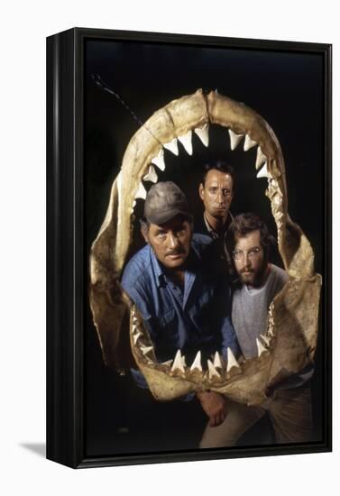 Jaws, Robert Shaw, Roy Scheider, Richard Dreyfuss, Directed by Steven Spielberg, 1975-null-Framed Stretched Canvas